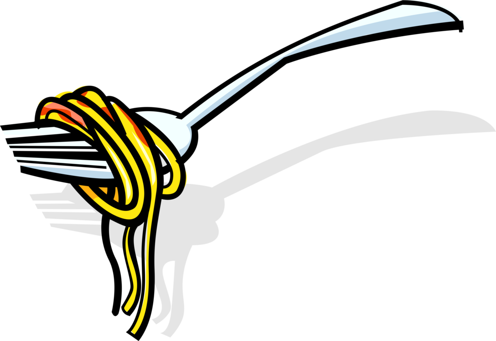 Vector Illustration Of Italian Spaghetti Pasta On Fork - Spaghetti On A Fork Clipart (1019x700)