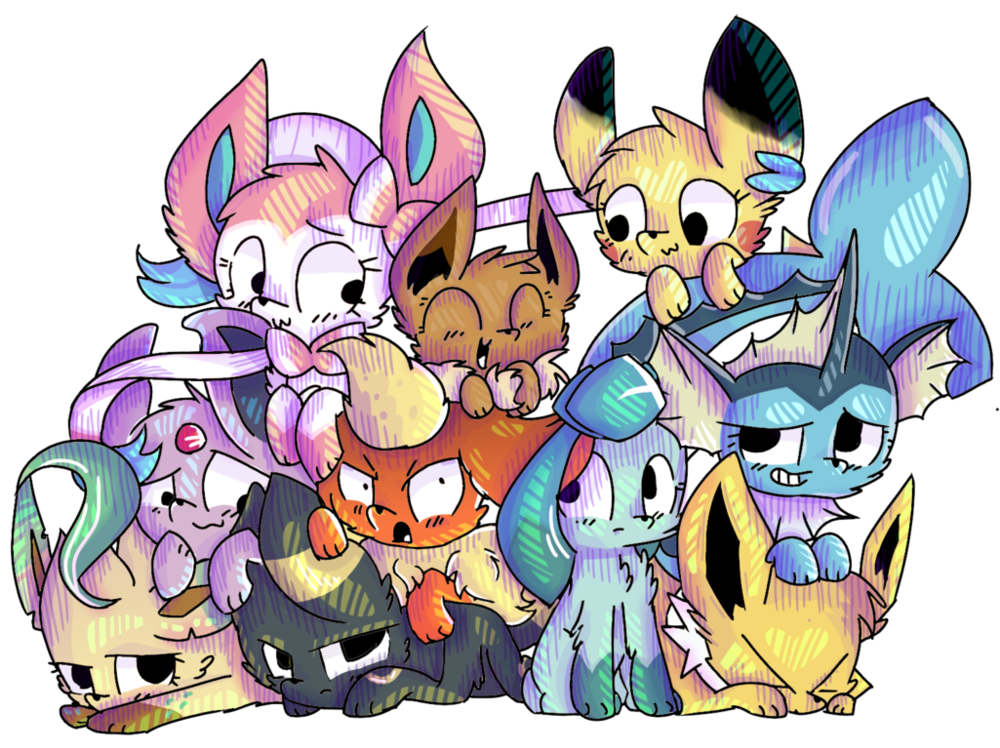 Eeveelution Pile By Cloudy Draws Digital - Comics (999x799)