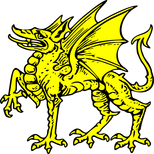 Symbol, Shield, Gold, Coat, Arms, Wings, Crest - Dragon Coat Of Arms Png (640x640)