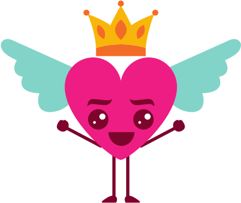 Cartoon Heart In Love Happy Kawaii Wings And Crown - Vector Graphics (550x550)