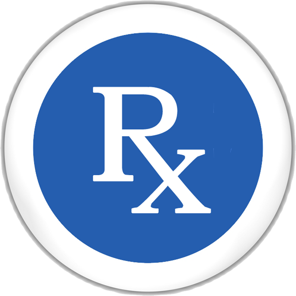 Rx Symbol Blue White Round Button - Rx Pharmacy Symbol (600x600)