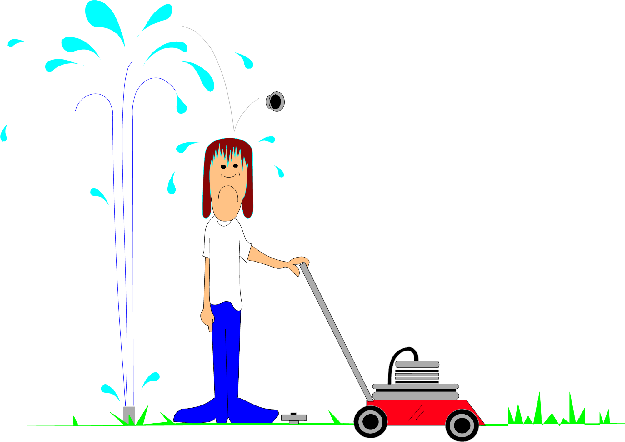 Brokensprinklercartoon - Sprinkler Leak Clipart (2000x1416)