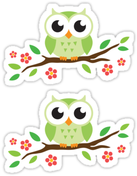 Portfolio › Cute Green Cartoon Owl On Floral Branch - Cartoon Owl On A Branch (375x360)