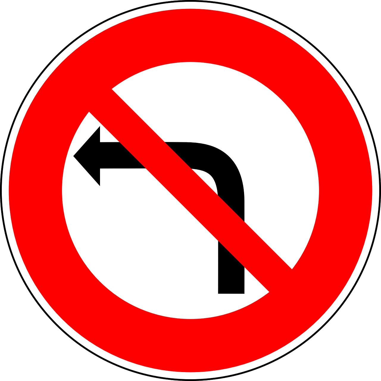 No Left-turn Traffic Sign Sign Png Image - Bilder Av Trafikkskilt (1280x1280)