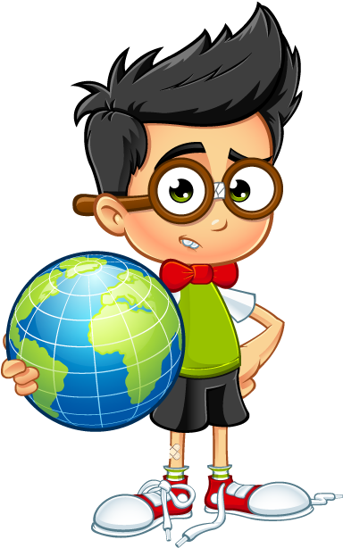 Holding A Globe - Geek Boy Cartoon (595x842)