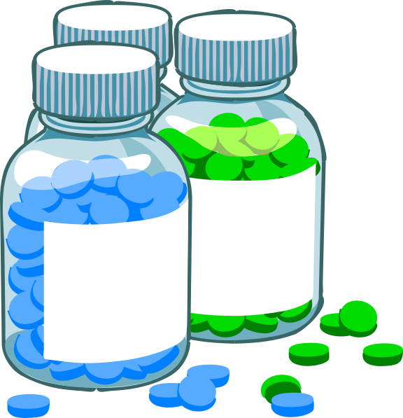 Blue And Green Pill Bottles Clip Art At Clker - Treatment Clipart (576x597)