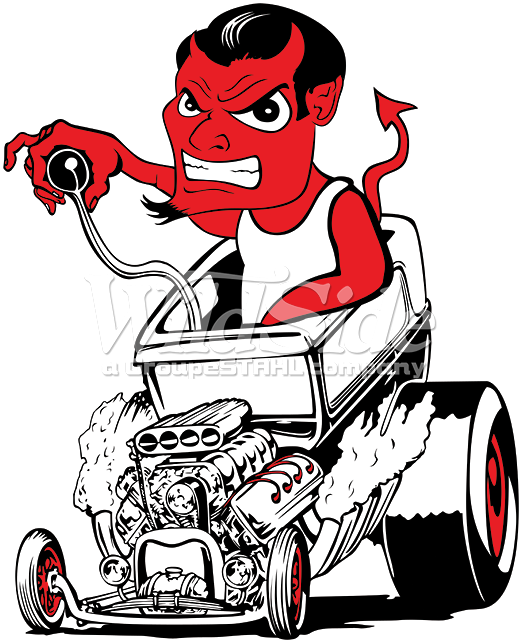 Devil Driving Hot Rod - Kids Hotrod 58 Dragster Cartoon American Varsity Rockabilly (675x675)