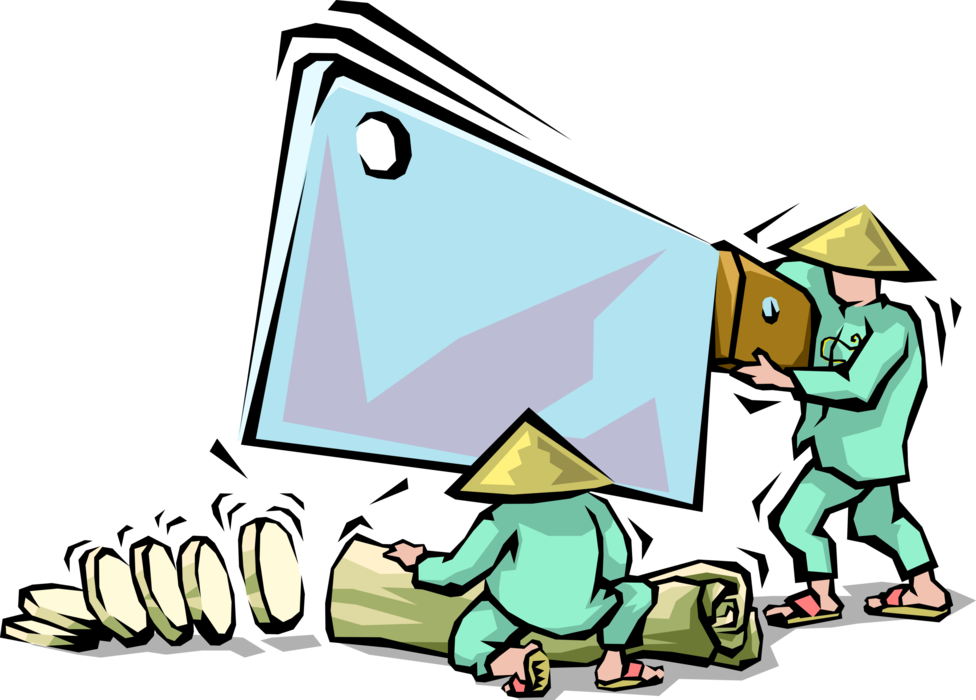 Vector Illustration Of Chinese Cuisine Chef Slices - Cartoon (976x700)