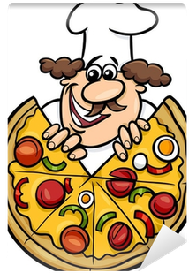 Italian Chef With Pizza Cartoon Illustration Wall Mural - Wall Vinyl Sticker Decals Mural Room Design Pattern (400x400)