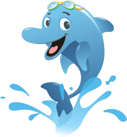 Free Whale Clipart Black And White - Cartoon Swimming With Dolphins (488x543)