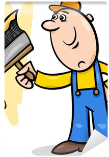 Carta Da Parati Lavoratore Con Pennello Cartoon Illustrazione - Man Painting Wall Clipart (400x400)
