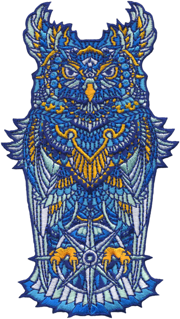 Grand Sapphire Owl - Embroidered Patch (760x1346)