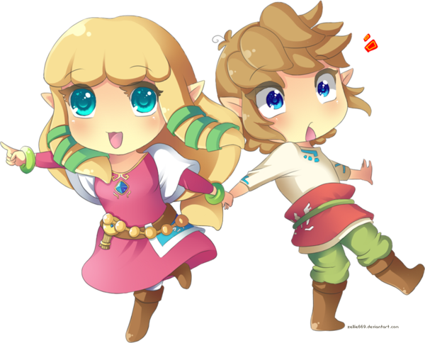 Chibi Link And Zelda By Zelbunnii - Chibi Link And Zelda (600x484)