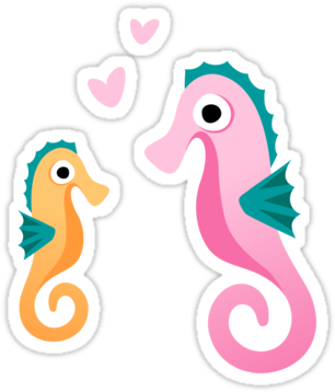 Cute Cartoon Seahorse And Heart Stickers - Illustration (375x360)