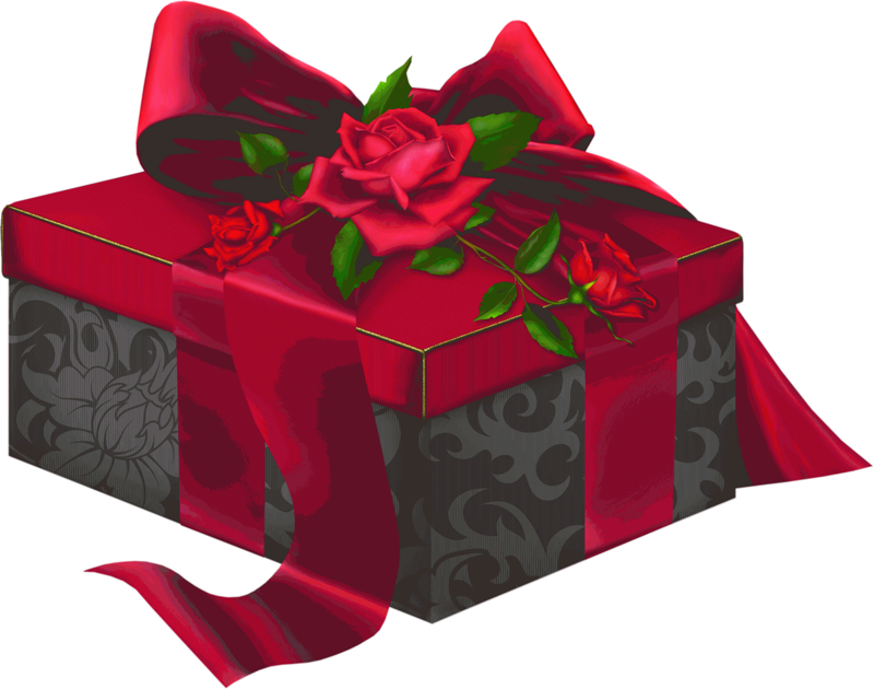 Red And Black Present With Roses Clipart - Gift (800x630)