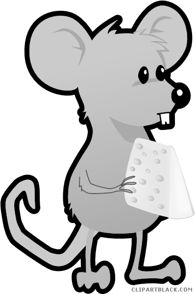 Grayscale Mouse Animal Free Black White Clipart Images - Cartoon Mouse And Cheese (405x607)