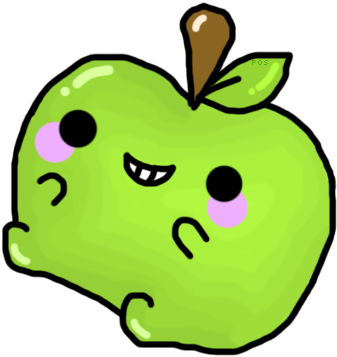 Kawaii Green Apple By Red-electric - Digital Art (377x379)