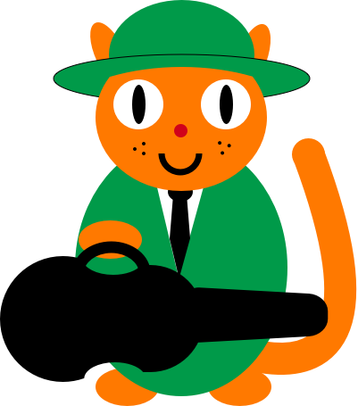 Cartoon Cat Wearing A Suit Holding A Fiddle Case - Cat (401x455)