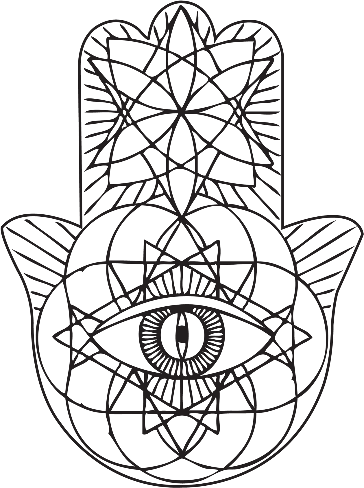 Jewish Hamsa Coloring Page - T-shirt (1280x1711)