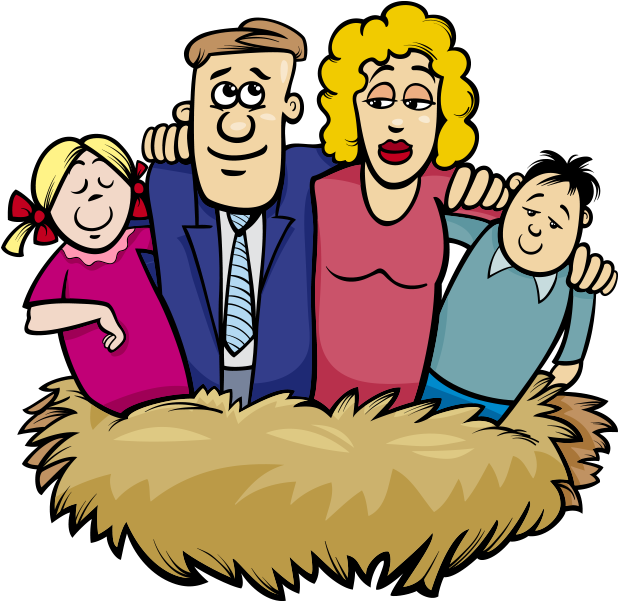 Clipart Kuş Yuvasındaki Aile - Karikatür Çizimi Anne Ve Baba (630x600)