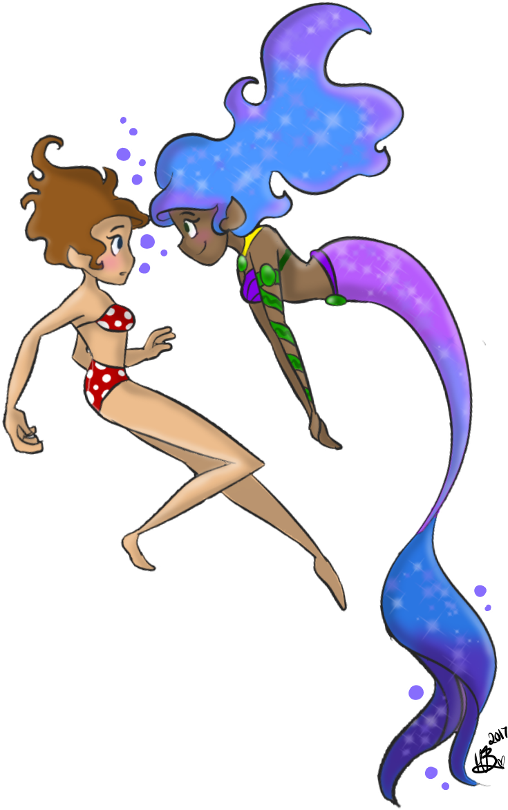 Human/mermaid Encounter - Cartoon (764x1200)
