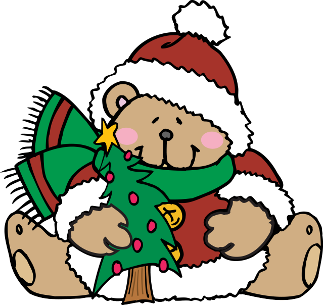 Cute Teddy Bears Dressed For Christmas - Christmas Teddy Bear Clipart (639x604)