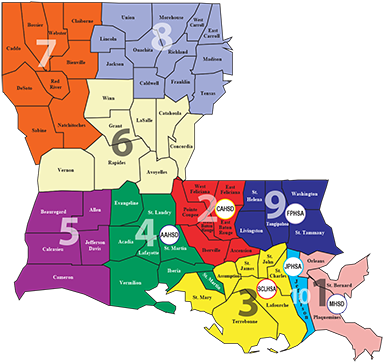 Ldh Administrative Regions Map Lges Regions Map - Louisiana Public Health Regions (400x373)