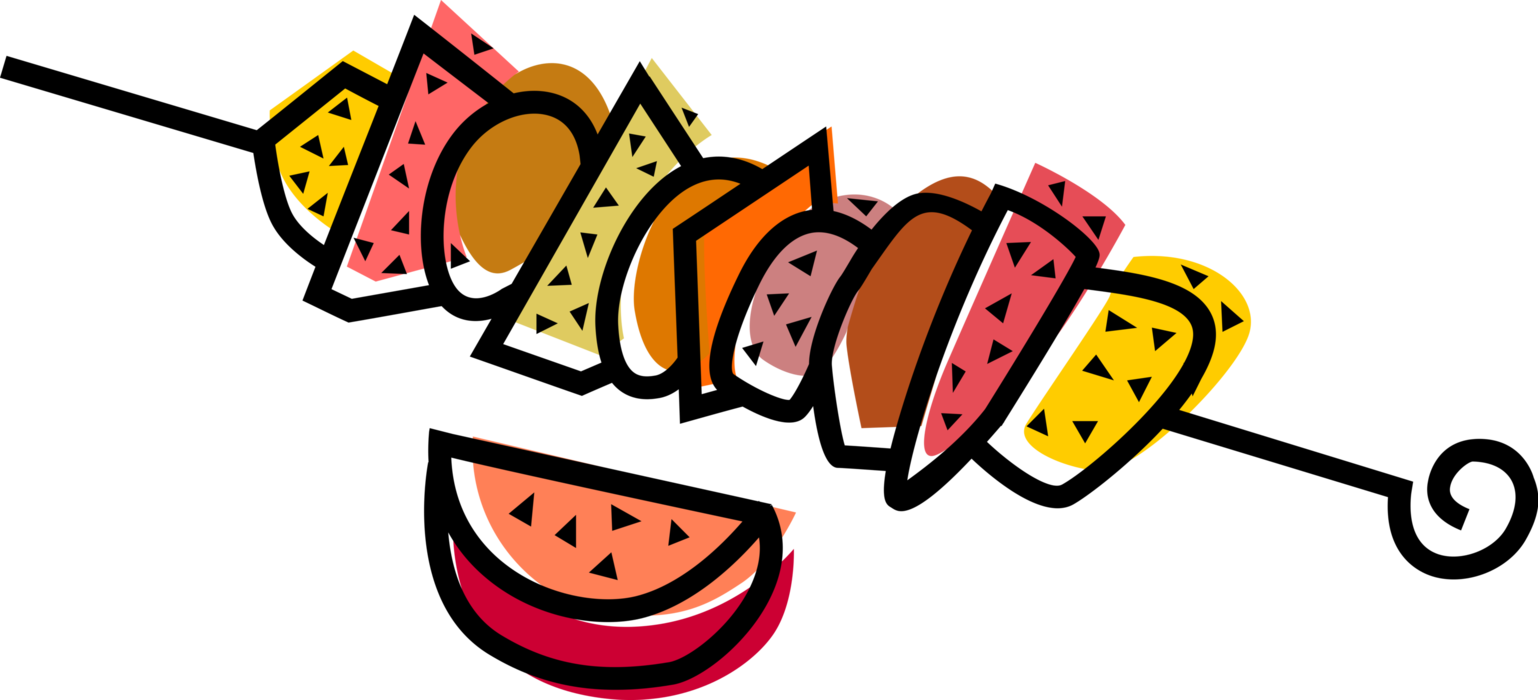 Vector Illustration Of Shish Kebab Skewer With Small - Vector Illustration Of Shish Kebab Skewer With Small (1538x700)