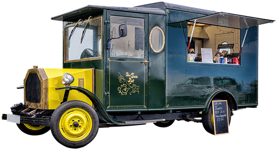 Classic Car Clipart Transparent - Food Truck Old Png (579x340)