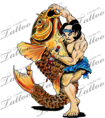 Marketplace Tattoo Koi Warrior - Cartoon (400x400)
