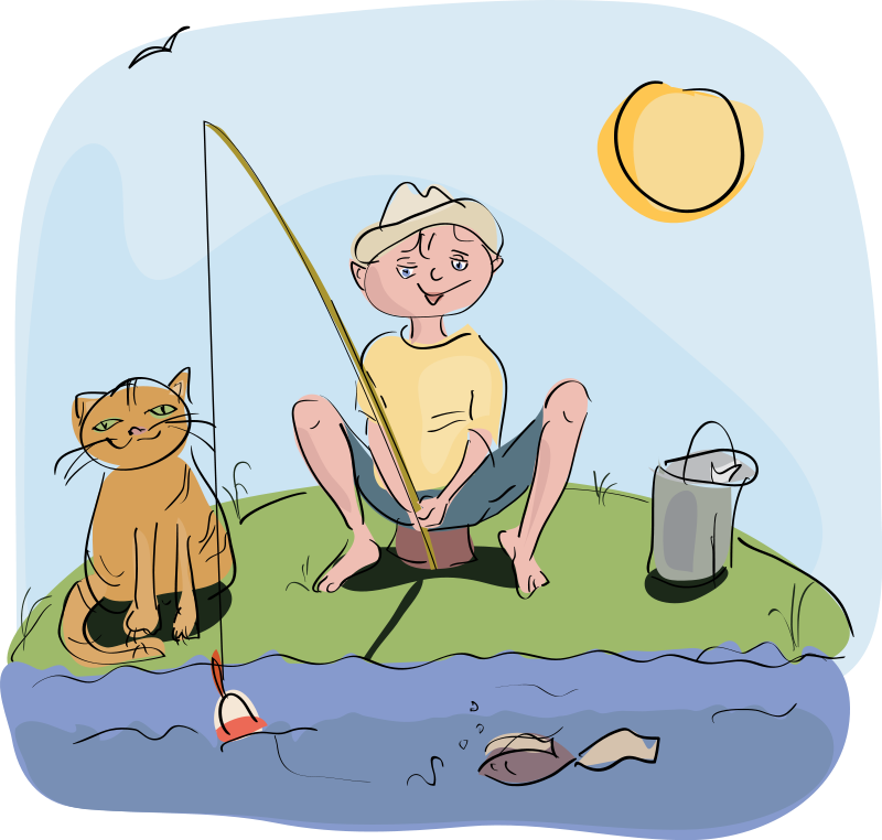 Fish Net Clipart Man Fishing - Boy Fishing Clipart Free (800x762)