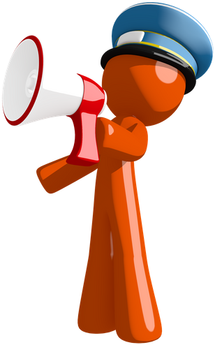 Orange Man Postal Mail Worker Shouting In Bullhorn - Police Officer (376x550)