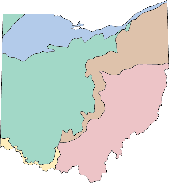 Ohio Map Showing Various Colored Regions - Land Regions Of Ohio (541x584)