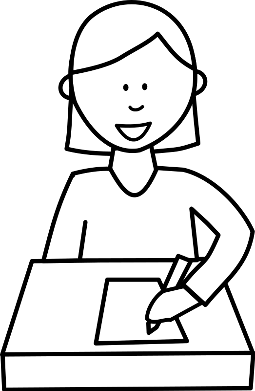Élève Écrivant / Student Writing Clipart - Student Sitting At A Desk Drawing (523x800)