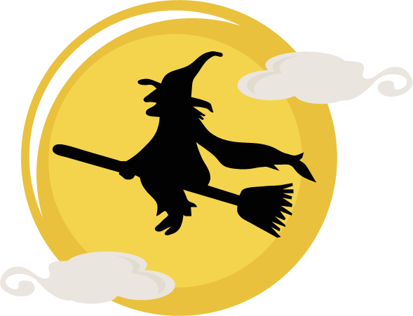 Witch On Broom Silhouette (589x451)