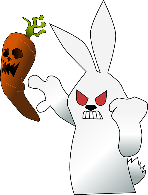 Mad, Angry, Cartoon, Bunny, Halloween, Rabbit, Carrot - Scary Bunny Clipart (488x640)