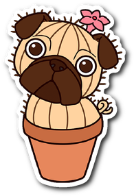 Pug Cactus Dog Vinyl Sticker Dog Animal Lovers The - Dog (350x350)