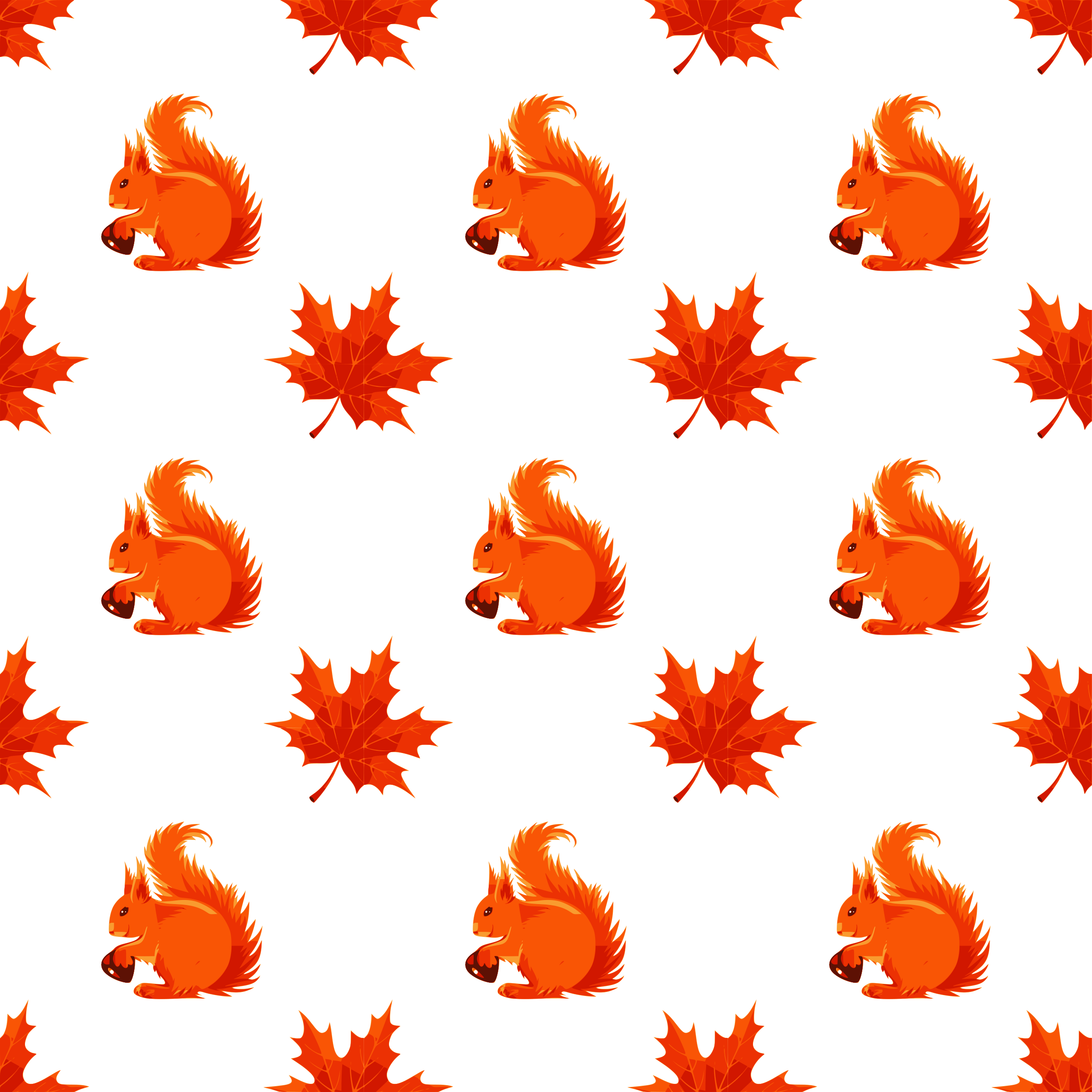 Maple And Squirrel Seamless Pattern - Autumn Icons (2400x2400)