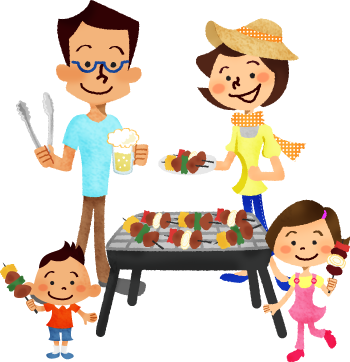 Family Having Barbecue - Illustration (350x362)