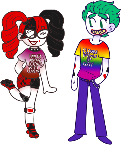 Joker And Harley In Pride Tshirts - Lego Batman Movie Batjokes (418x500)