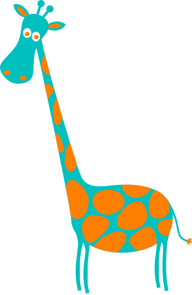 Giraffe Teal With Orange Spots Clip Art At Clker - Blue And Orange Giraffe (390x598)