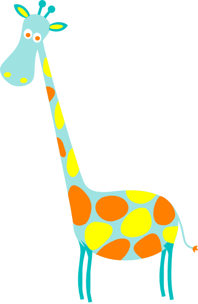 Giraffe Teal Lt Teal With Orange And Yellow Dots Clip - Giraffe (390x598)