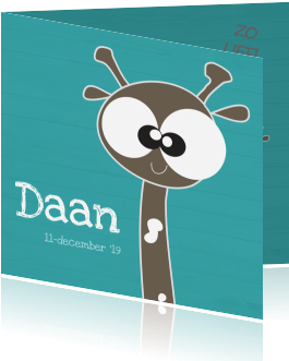 Vrolijke Geboortekaart Voor Jongen Met Getekende Giraffe - Poster (455x350)