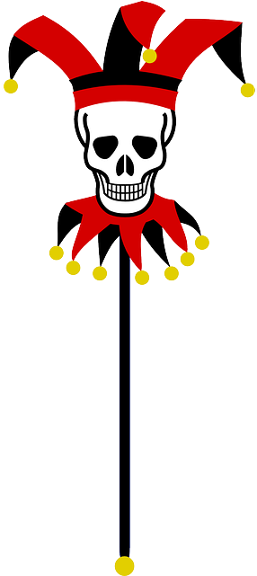 Red Skull, Stick, Bells, Black, Fool, Jester, Puppet, - Skull And Crossbones (320x640)