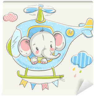 Fotomural Pequeño Elefante Lindo En Un Ejemplo Dibujado - Fashion (400x400)