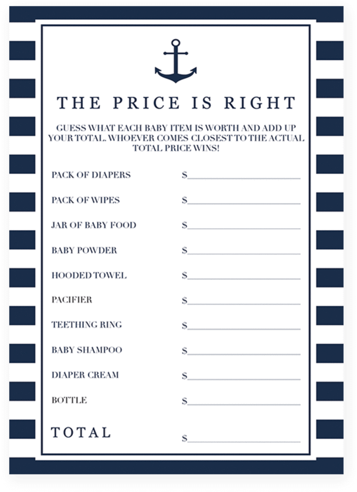 The Price Is Right Game Cards For Boy Baby Shower By - Price Is Right Baby Shower Game (819x1024)