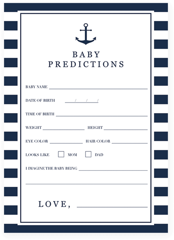 Printable Baby Shower Prediction Card For A Nautical - Baby Prediction Shower Game (819x1024)