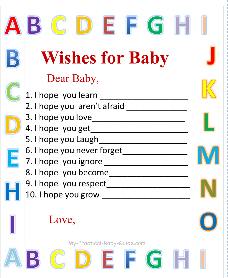 Free Printable Alphabet Baby Shower Wishes For Baby - Screenshot (1032x1205)