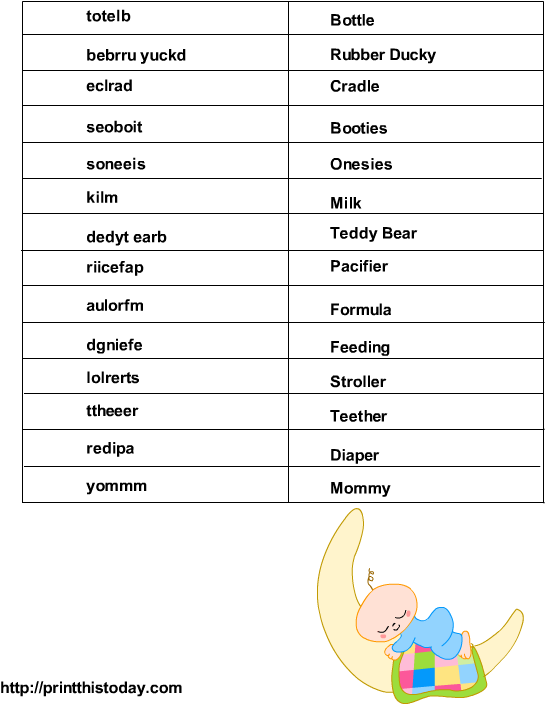 Click Here To Download The Solution To This Game - Baby Shower Word Scramble Game Answers (612x792)