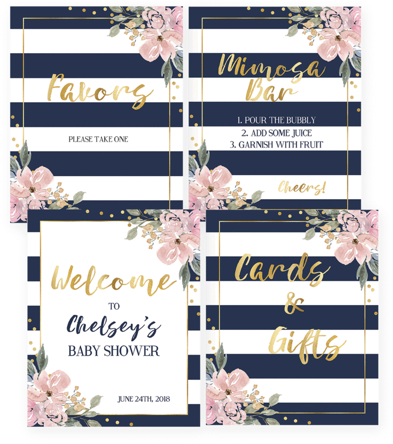 Pink And Navy Shower Decor Pack Printable By Littlesizzle - Navy Shower (819x1024)